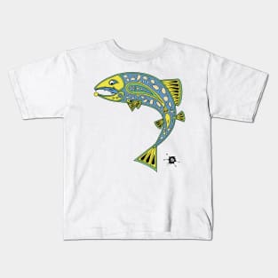 Fish river trout paisley design Kids T-Shirt